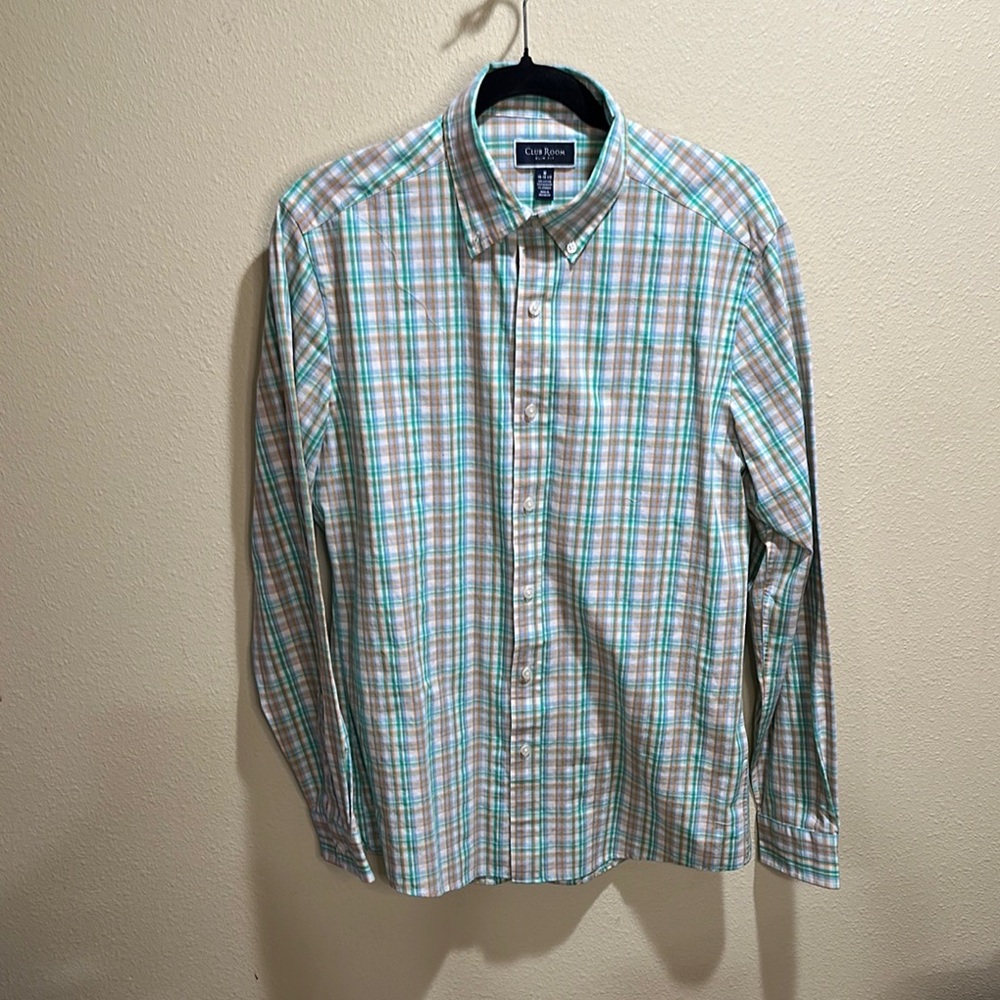 Club Room Casual Button Down Shirt Blue and Green
